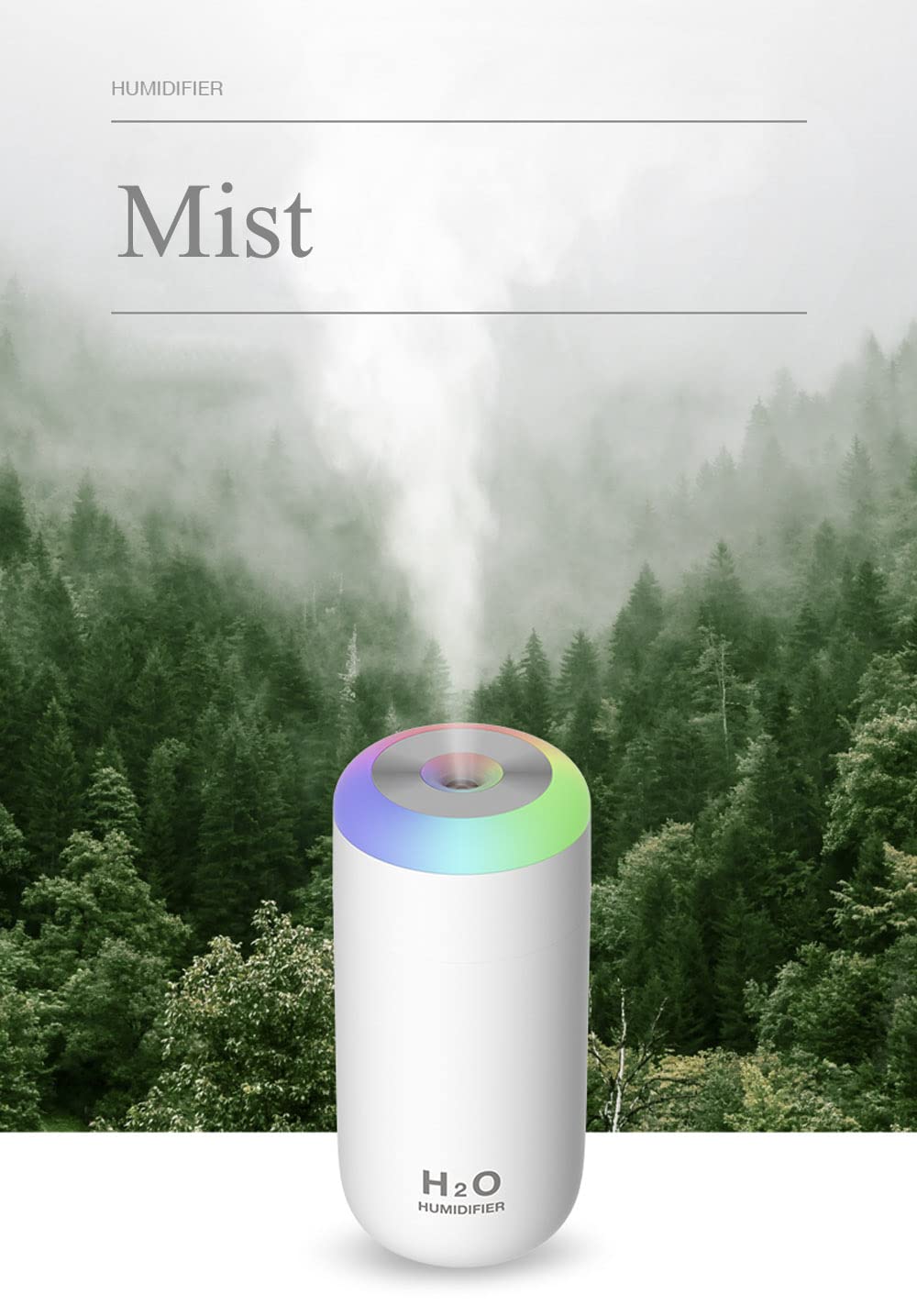 O-Mei Stars 350ml Cyan Mini Humidifier for Plants with Night Light, Cool Mist Indoor Baby Humidifier, Small Plant Care Device